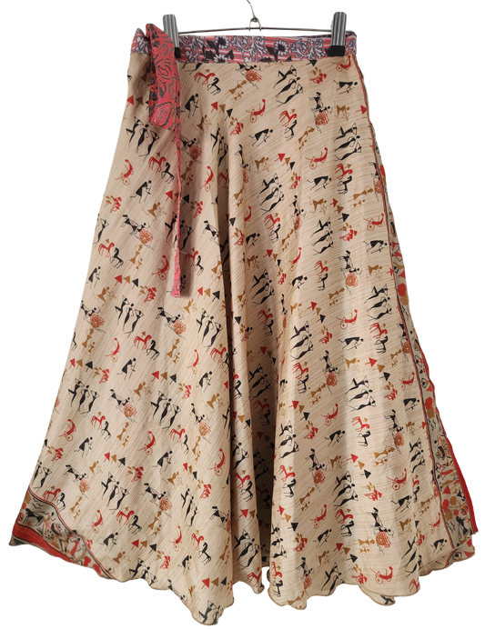 2in1Boho Wickelrock Unikat aus Sari-Seide - doppellagig & beidseitig tragbar - Onesize