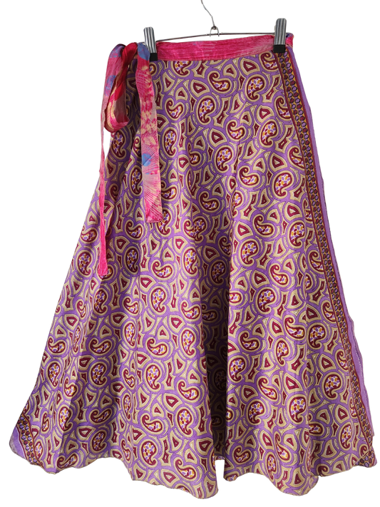 2in1Boho Wickelrock aus Sari-Seide - doppellagig & beidseitig tragbar - Onesize