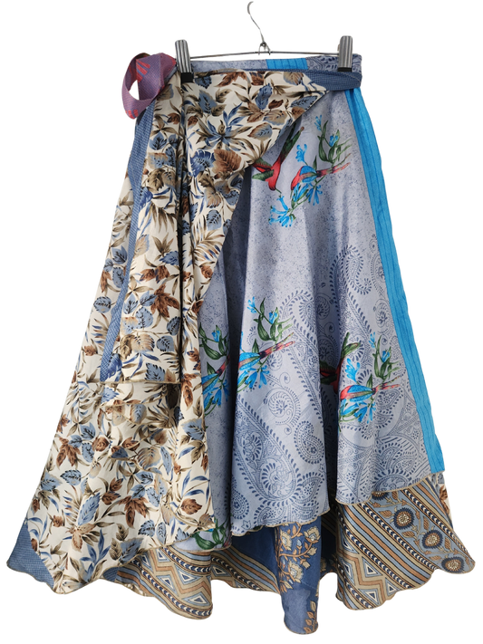 2in1Boho Wickelrock aus Sari-Seide - doppellagig & beidseitig tragbar - Onesize