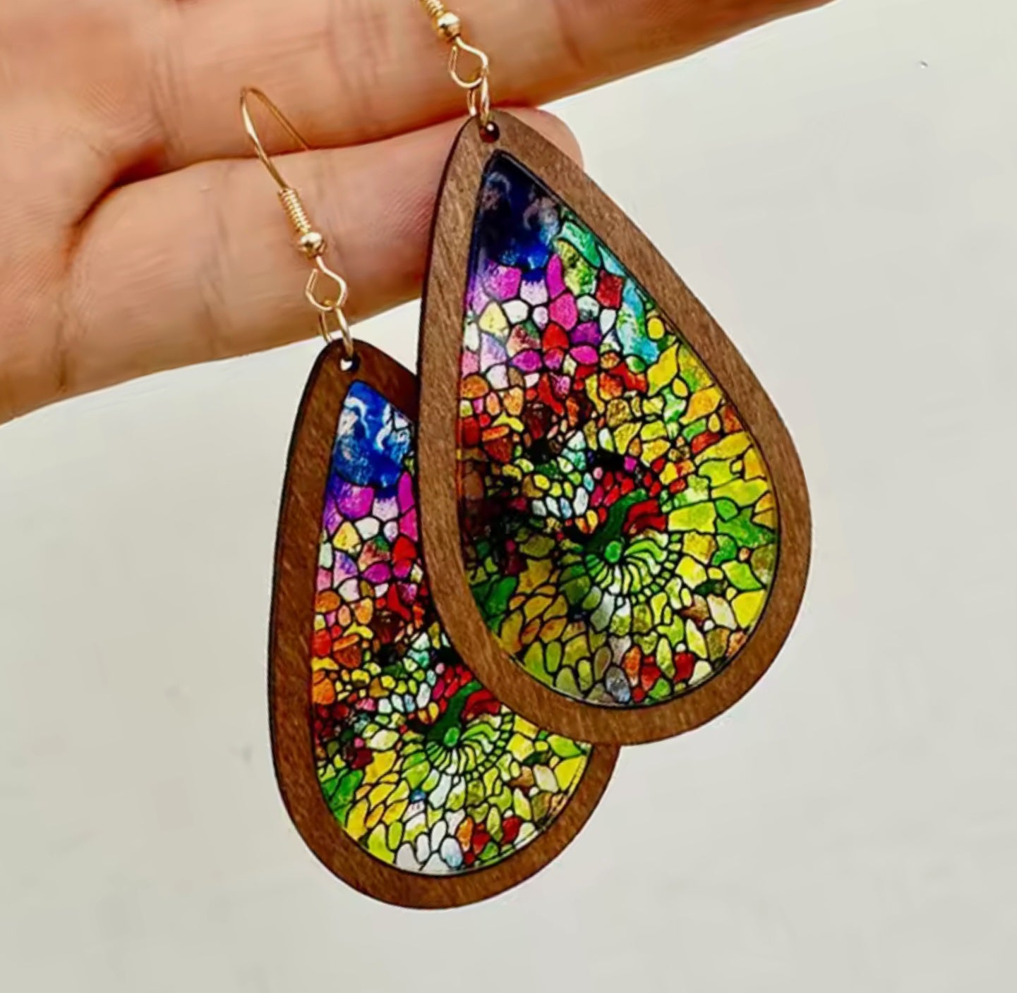 Aurora Drops - Boho Ohrhänger aus Holz und Farbe
