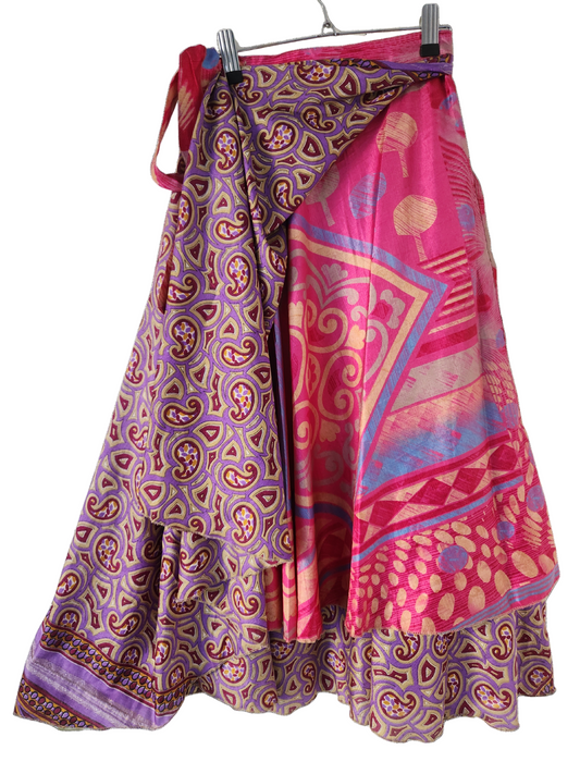 2in1Boho Wickelrock aus Sari-Seide - doppellagig & beidseitig tragbar - Onesize