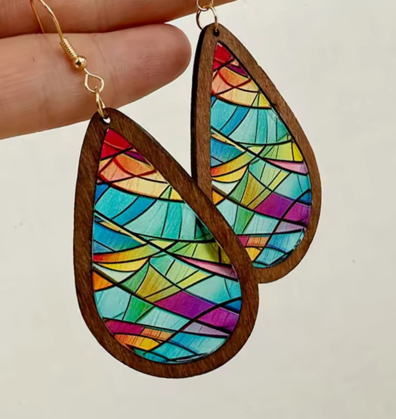 Aurora Drops - Boho Ohrhänger aus Holz und Farbe