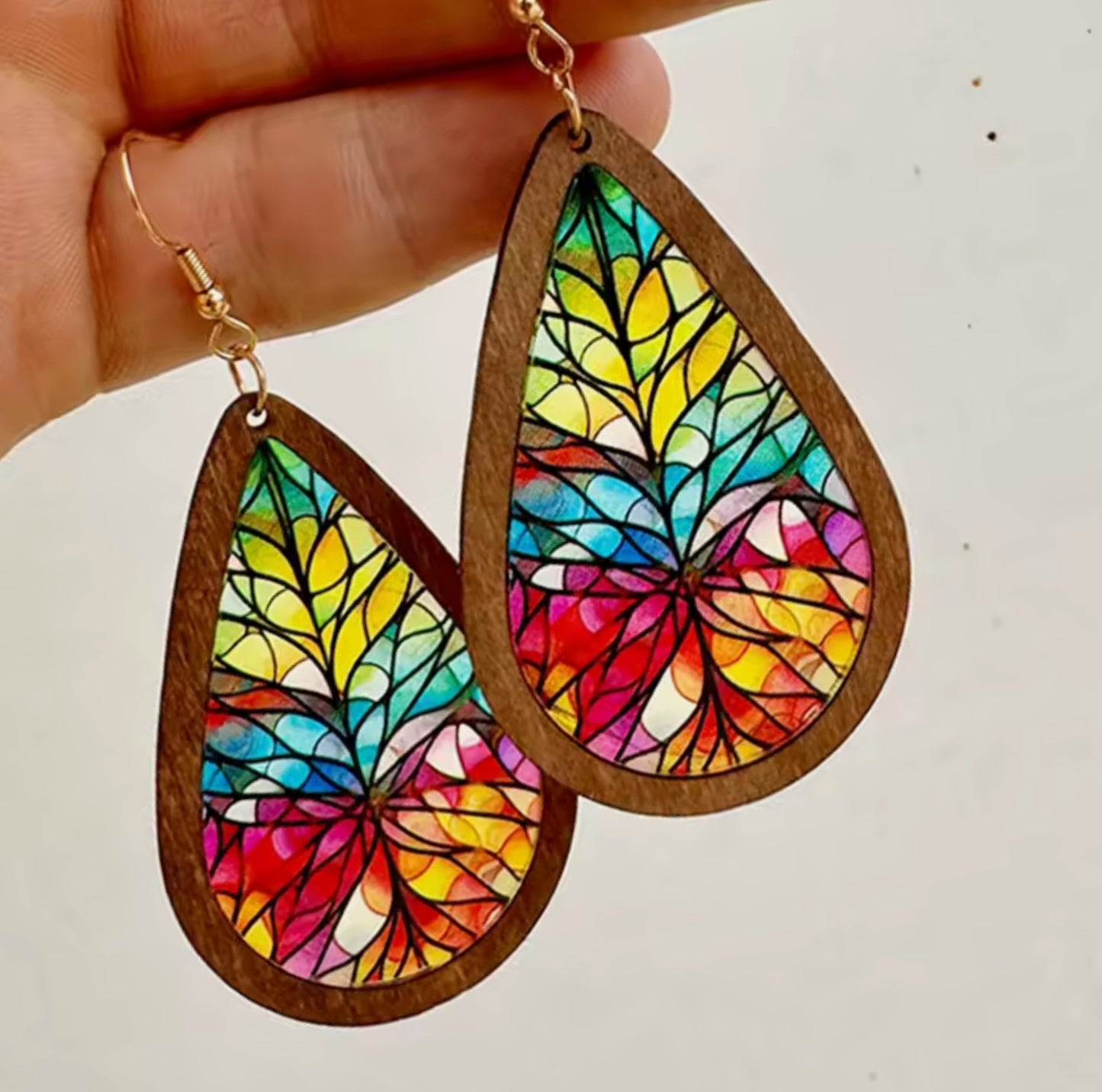 Aurora Drops - Boho Ohrhänger aus Holz und Farbe