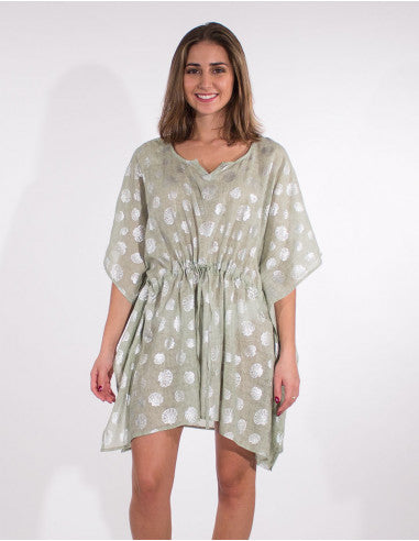Kaftan cotton voile tunic silver shell pads